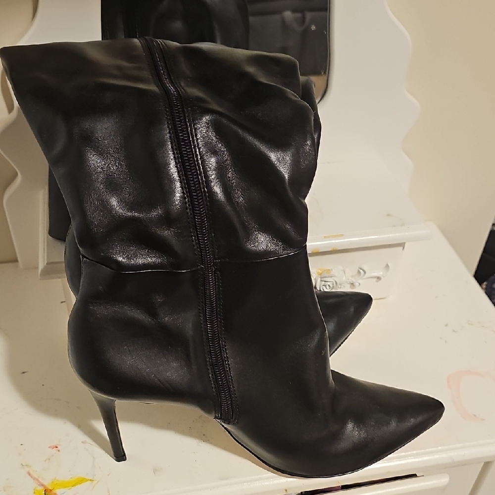 SCHUTZ Black Pointed Stiletto Fold-Over‎ Boot